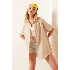 20120 Oversize Kısa Kollu Gömlek - Krem