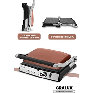 Gralux Paslanmaz Çelik 2000 Watt Granit Çıkarılabilir Plakalı Tost ve Izgara Makinesi