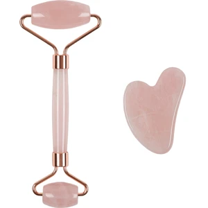 Doğaltaş Pembe Kuvars Face Roller ve Pembe Kuvars Kalp Gua Sha Set