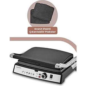 Gralux Paslanmaz Çelik 2000 Watt Granit Çıkarılabilir Plakalı Tost ve Izgara Makinesi