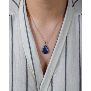 Doğaltaş Lapis Yassı Model Kolye Ucu