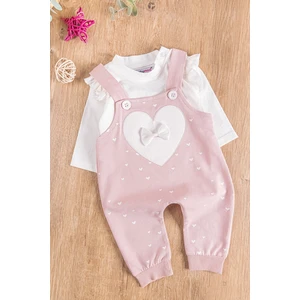 Kalp Desenli Fiyonklu Kız Bebek Tulum Salopet Takım