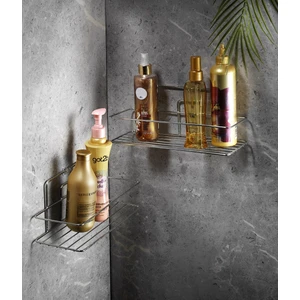 Yapışkanlı Banyo Düzenleyici Şampuanlık Duş Rafı Krom 2 Adet 2 Tş-01