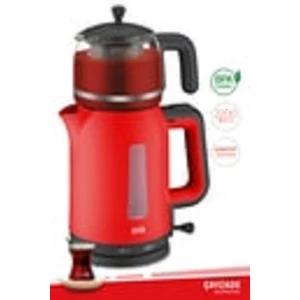 Evia çayzade Kırmızı 2200 Watt Cam Demlikli Bpa Içermeyen Çay Makinesi ve Su Isıtıcısı