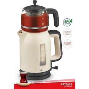 Evia çayzade Krem 2200 Watt Cam Demlikli Bpa Içermeyen Çay Makinesi ve Su Isıtıcısı