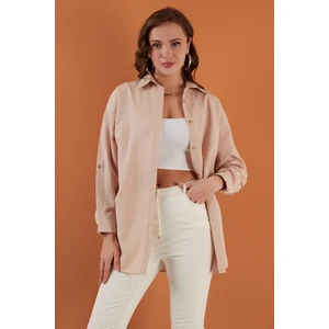 Büzgü Detaylı Pamuklu Rahat Kesim Gömlek Bayan Gömlek 6234779