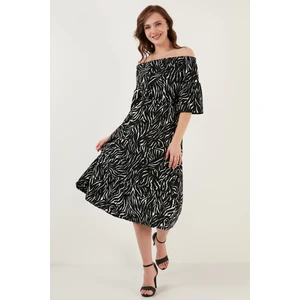 Çiçekli Carmen Yaka Truvakar Kol Midi Elbise Bayan Elbise 5863718