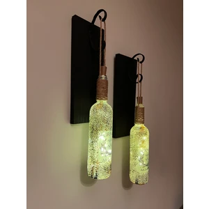 Mes Reves Design LED Işıklı Siyah Renkli Buzlu Eskitme Cam Salon Bar Bahçe Dekoru Şarap Şişesi Duvar  Aplik 2'li Set