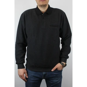 Giyim Erkek Polo Yaka Cepli Regular Kalıp Selanik Örgü Düz Renk Koyu Füme Sweatshirt SLN100