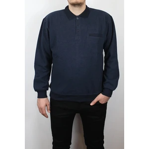 Giyim Erkek Polo Yaka Cepli Regular Kalıp Selanik Örgü Düz Renk Lacivert Sweatshirt SLN100
