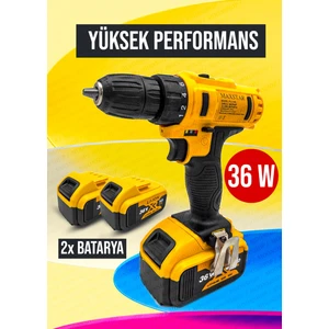 Darbesiz 36 V Lı-On Çift Akülü Şarjlı Matkap Vidalama Full Setli Çantalı