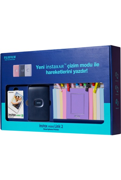 Instax Mini Link 2 Uzay Mavisi Akıllı Telefon Yazıcısı Bundle Box