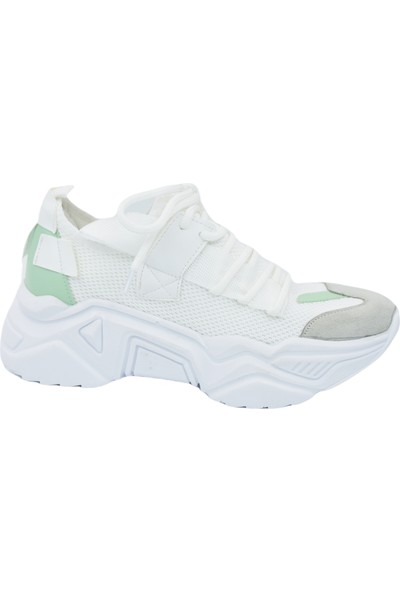 Keçeli A12721 Kalın Taban Kadın Spor Ayakkabı Beyaz Yeşil
