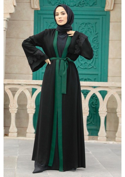 - Kemerli Yeşil Tesettür Abaya 55440Y modelleri
