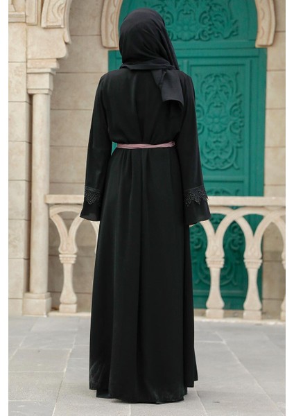 - Kemerli Gül Kurusu Tesettür Abaya 55440GK