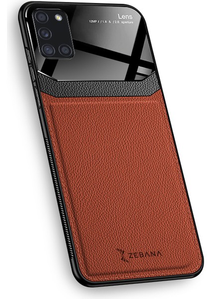 Samsung Galaxy A31 Kılıf Zebana Lens Deri Kılıf Kahverengi