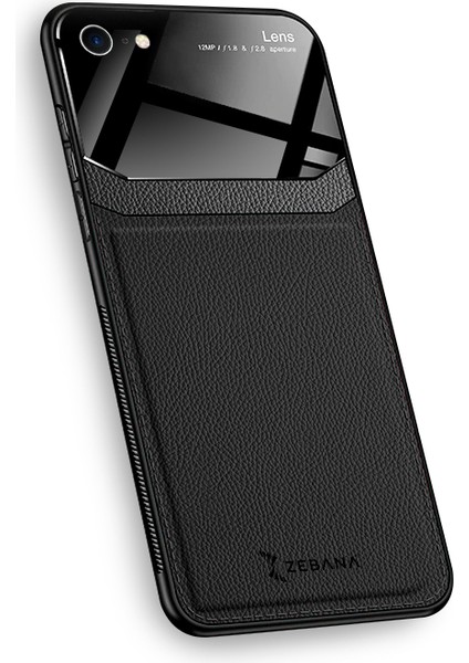 Apple Iphone 8 Kılıf Zebana Lens Deri Kılıf Siyah