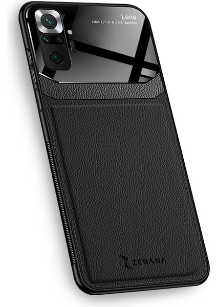Xiaomi Redmi Note 10 Pro Kılıf Zebana Lens Deri Kılıf Siyah