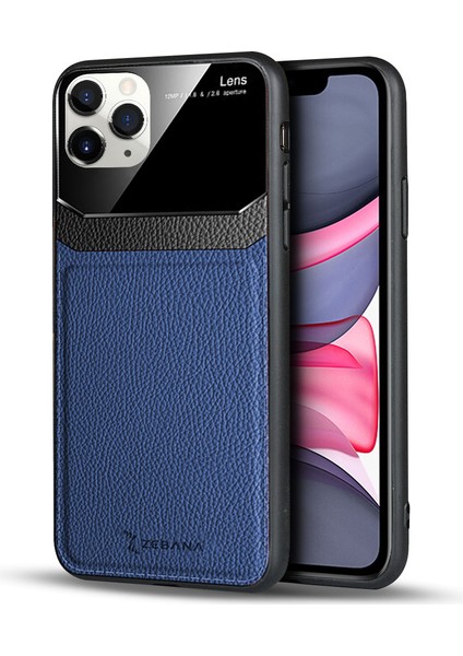 Apple iPhone 11 Pro Kılıf Zebana Lens Deri Kılıf Mavi