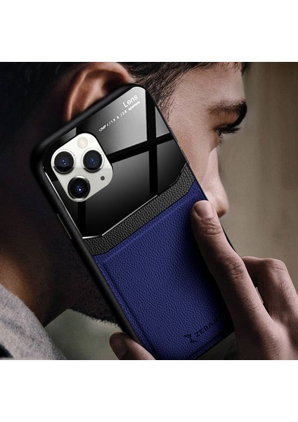 Apple iPhone 11 Pro Kılıf Zebana Lens Deri Kılıf Mavi fırsatları