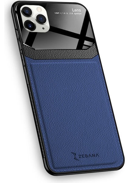 Apple iPhone 11 Pro Kılıf Zebana Lens Deri Kılıf Mavi
