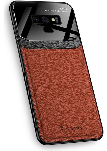 Samsung Galaxy Note 9 Kılıf Zebana Lens Deri Kılıf Kahverengi