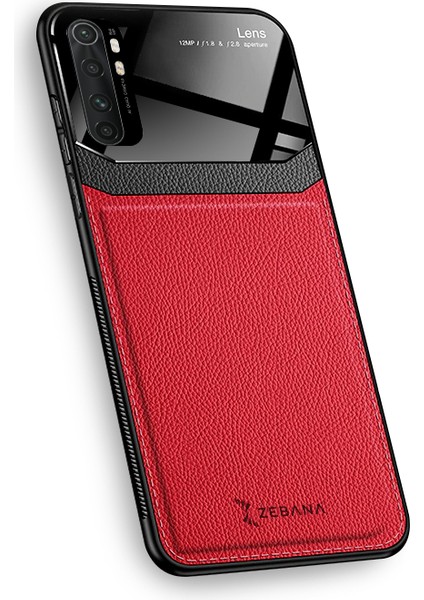 Xiaomi Mi Note 10 Lite Kılıf Zebana Lens Deri Kılıf Kırmızı