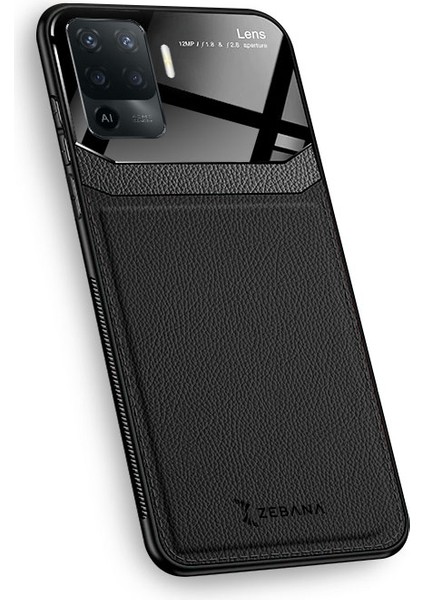 Oppo Reno 5 Lite Kılıf Zebana Lens Deri Kılıf Siyah
