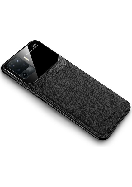 Oppo Reno 5 Lite Kılıf Zebana Lens Deri Kılıf Siyah