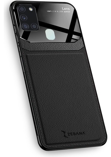 Samsung Galaxy A21S Kılıf Zebana Lens Deri Kılıf Siyah
