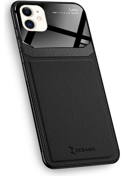 Apple iPhone 12 Kılıf Zebana Lens Deri Kılıf Siyah