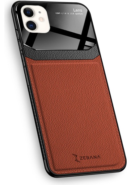 Apple iPhone 12 Kılıf Zebana Lens Deri Kılıf Kahverengi