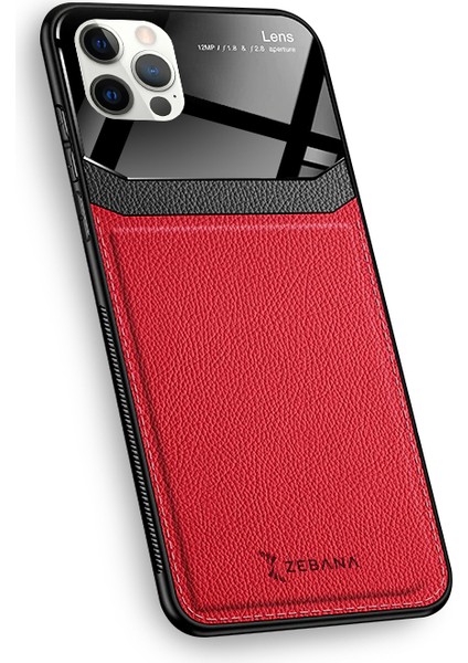 Apple iPhone 12 Pro Kılıf Zebana Lens Deri Kılıf Kırmızı indirimleri