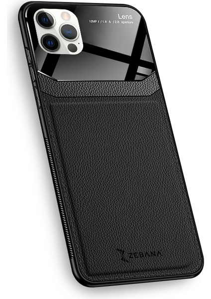 Apple iPhone 12 Pro Max Kılıf Zebana Lens Deri Kılıf Siyah