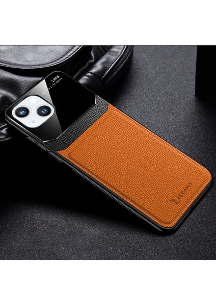 Apple iPhone 13 Mini Kılıf Zebana Lens Deri Kılıf Turuncu