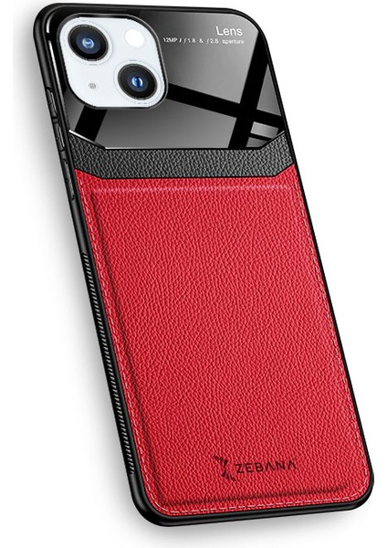 Apple iPhone 13 Kılıf Zebana Lens Deri Kılıf Kırmızı