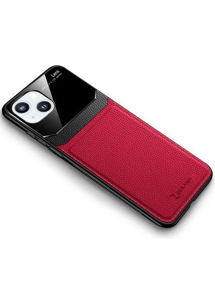 Apple iPhone 13 Kılıf Zebana Lens Deri Kılıf Kırmızı