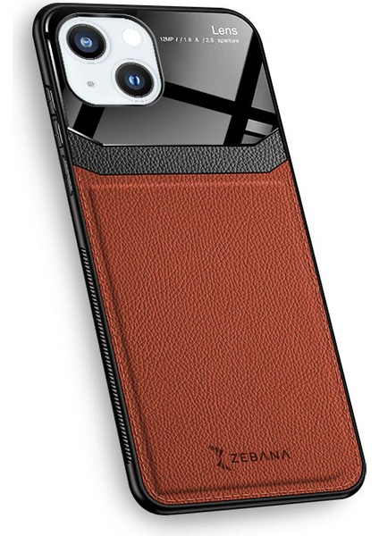 Apple iPhone 13 Kılıf Zebana Lens Deri Kılıf Kahverengi