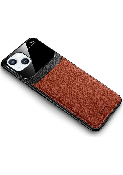 Apple iPhone 13 Kılıf Zebana Lens Deri Kılıf Kahverengi