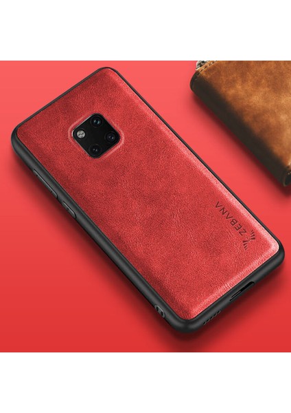 Huawei Mate 20 Pro Kılıf Zebana Lüx Deri Kılıf Kırmızı