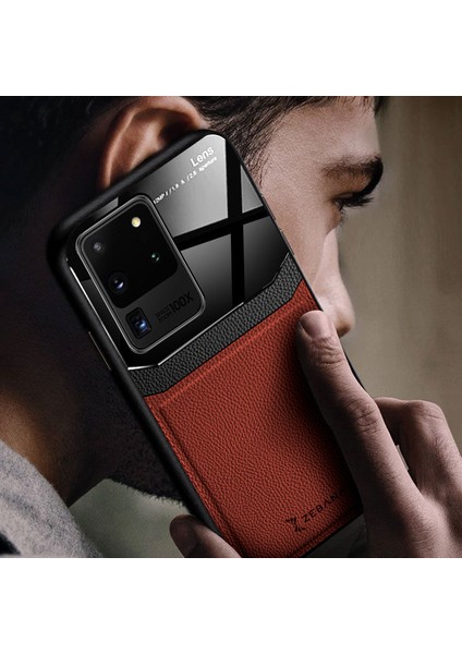 Samsung Galaxy S20 Ultra Kılıf Zebana Lens Deri Kılıf Kahverengi fırsatları