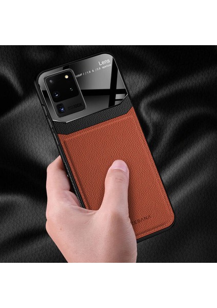 Samsung Galaxy S20 Ultra Kılıf Zebana Lens Deri Kılıf Kahverengi indirimleri