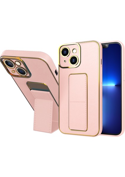 Apple iPhone 14 Plus Kılıf Zebana Royal Standlı Silikon Kılıf Rose Gold