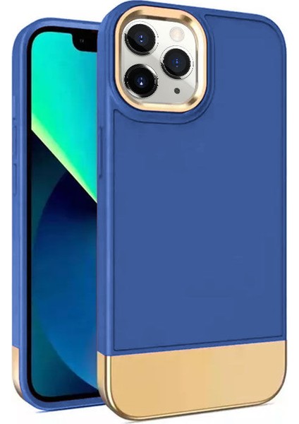 Apple iPhone 11 Pro Max Kılıf Zebana Gold Stil Silikon Kılıf Mavi
