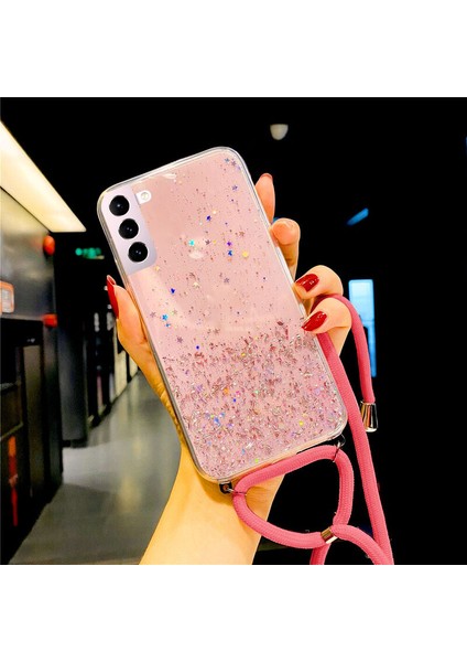 Samsung Galaxy S21 Plus Kılıf Zebana Simli Askılı Silikon Kılıf Pembe