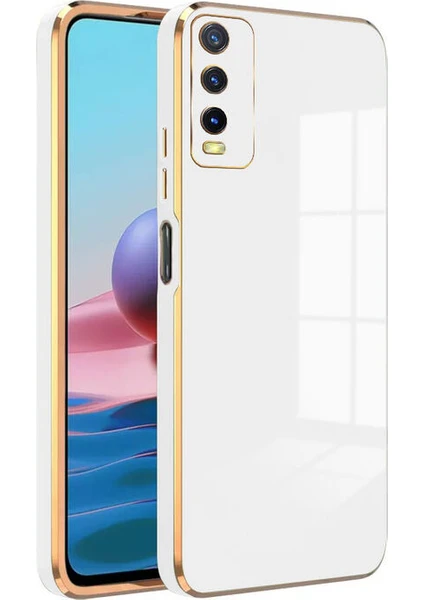 Vivo Y20 Kılıf Golden Silikon Kılıf Beyaz