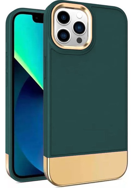 Apple iPhone 12 Pro Max Kılıf Zebana Gold Stil Silikon Kılıf Yeşil