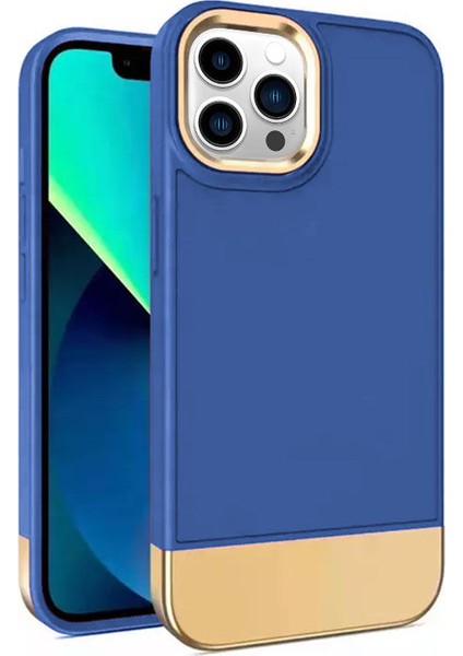 Apple iPhone 12 Pro Max Kılıf Zebana Gold Stil Silikon Kılıf Mavi