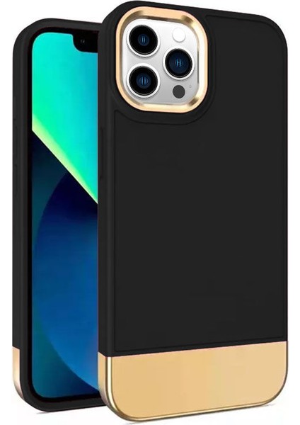 Apple iPhone 13 Pro Kılıf Zebana Gold Stil Silikon Kılıf Siyah