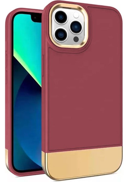 Apple iPhone 13 Pro Kılıf Zebana Gold Stil Silikon Kılıf Bordo